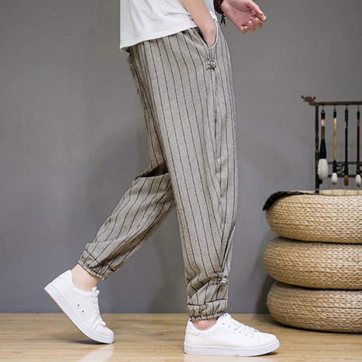 Buddha Stones Summer Casual Drawstring Striped Cropped Pants Men's Harem Pants With Pockets - image 22