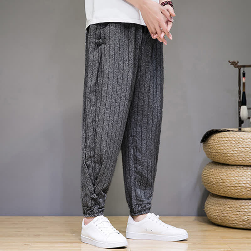 Buddha Stones Summer Casual Drawstring Striped Cropped Pants Men's Harem Pants With Pockets - image 17