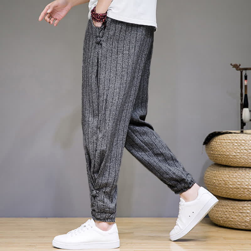 Buddha Stones Summer Casual Drawstring Striped Cropped Pants Men's Harem Pants With Pockets - image 13
