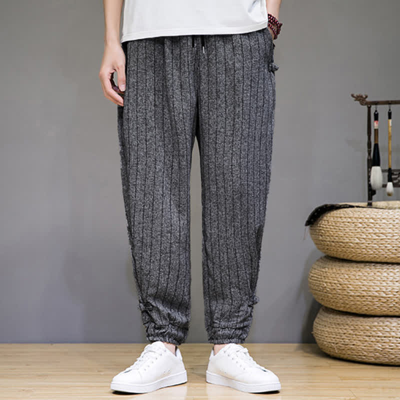 Buddha Stones Summer Casual Drawstring Striped Cropped Pants Men's Harem Pants With Pockets - image 16