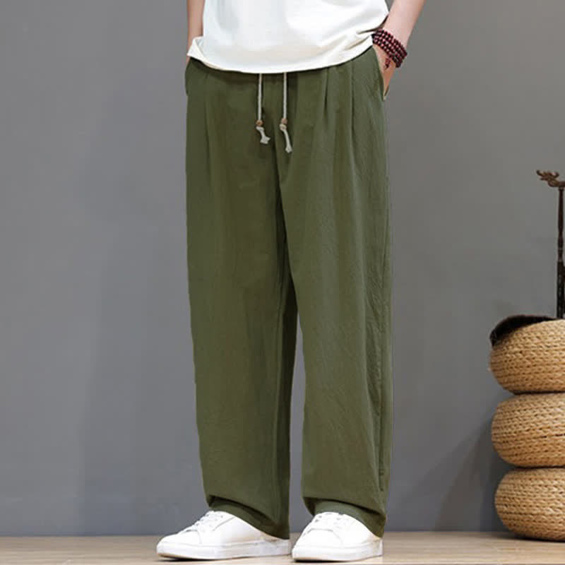 Buddha Stones Summer Casual Vintage Drawstring Solid Cotton Ankle Pants Men's Harem Pants With Pocket - image 6
