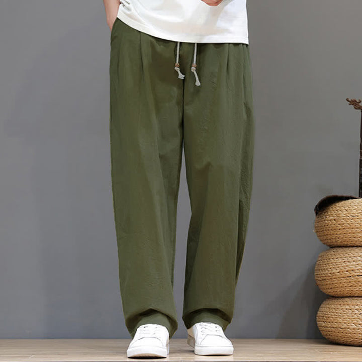 Buddha Stones Summer Casual Vintage Drawstring Solid Cotton Ankle Pants Men's Harem Pants With Pocket - image 7