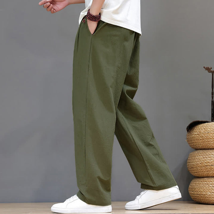 Buddha Stones Summer Casual Vintage Drawstring Solid Cotton Ankle Pants Men's Harem Pants With Pocket - image 3