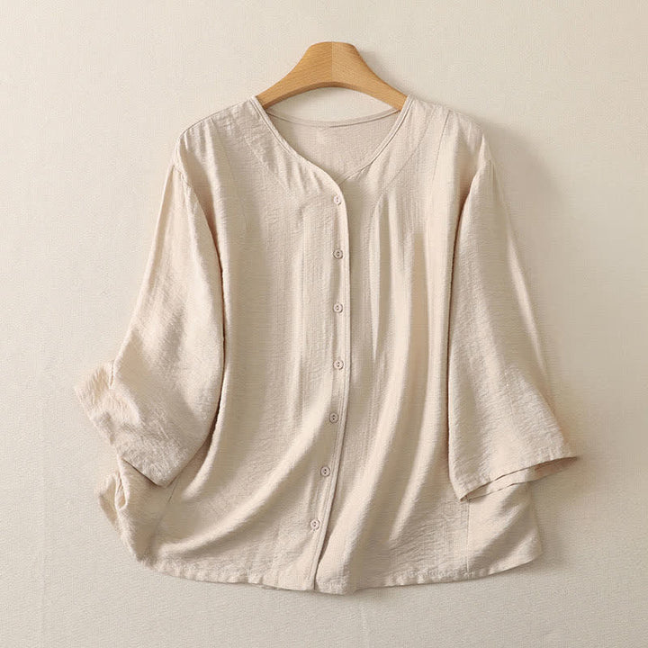 Buddha Stones Summer Casual Minimalist Button-Up Solid Women's Long Sleeve Shirts - AntiqueWhite - US12, UK/AU16, EU44 (3XL) - image 9