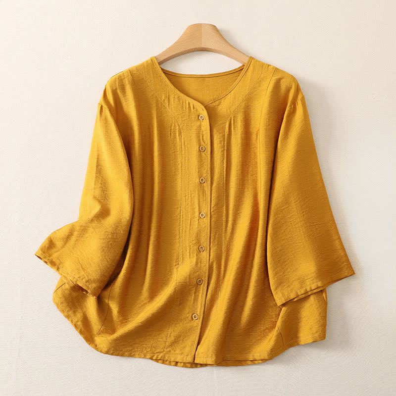 Buddha Stones Summer Casual Minimalist Button-Up Solid Women's Long Sleeve Shirts - Goldenrod - US12, UK/AU16, EU44 (3XL) - image 0