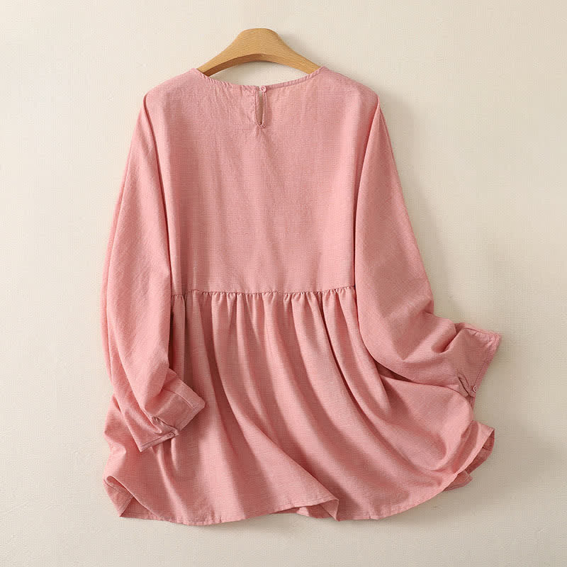 Buddha Stones Summer Casual Minimalist Solid Crew Neck Women's Long Sleeve Shirts - image 1