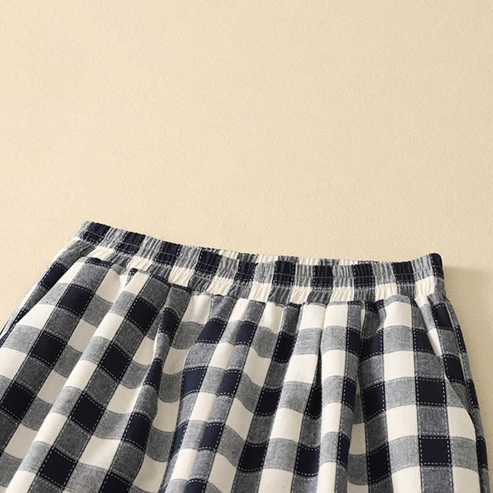 Buddha Stones Summer Casual Classic Plaid Cropped Pants Women's Harem Pants With Pocket - image 9