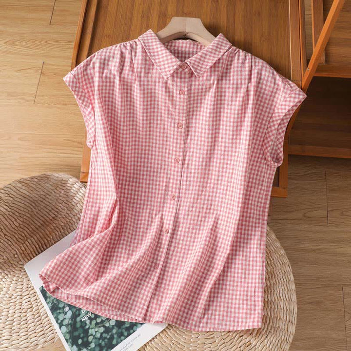 Buddha Stones Summer Casual Vintage Button-Up Plaid Women's Sleeveless Shirts Tank Top - LightPink - US14, UK/AU18, EU46 (2XL) - image 0