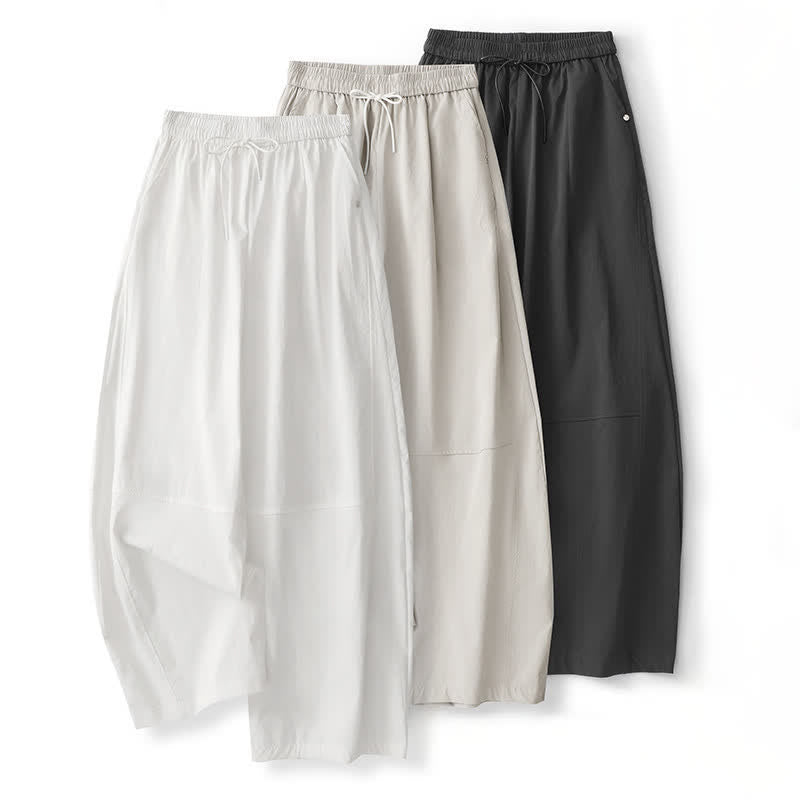 Buddha Stones Summer Casual Minimalist Drawstring Solid Cotton Ankle Pants Women's Harem Pants With Pocket - image 23