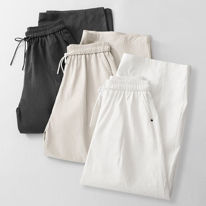 Buddha Stones Summer Casual Minimalist Drawstring Solid Cotton Ankle Pants Women's Harem Pants With Pocket - image 24
