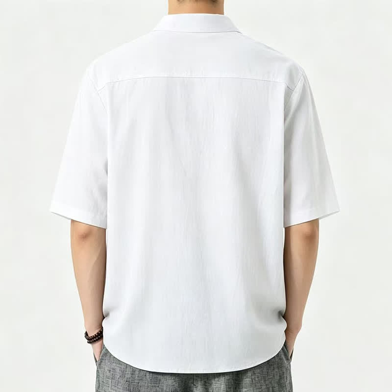 Buddha Stones Summer Casual Mandarin Collar Solid Men's Short Sleeve Shirts - image 7