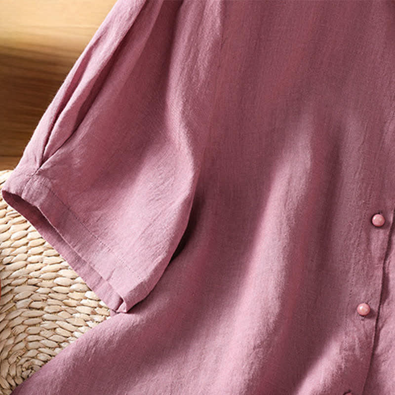 Buddha Stones Summer Casual Minimalist Button-Up Solid Women's Short Sleeve Shirts With Patch Pocket - image 6