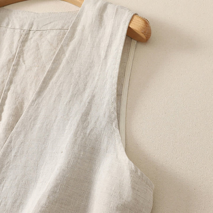 Buddha Stones Summer Casual Minimalist Button-Up Solid Women's Sleeveless Shirts Tank Top - image 3