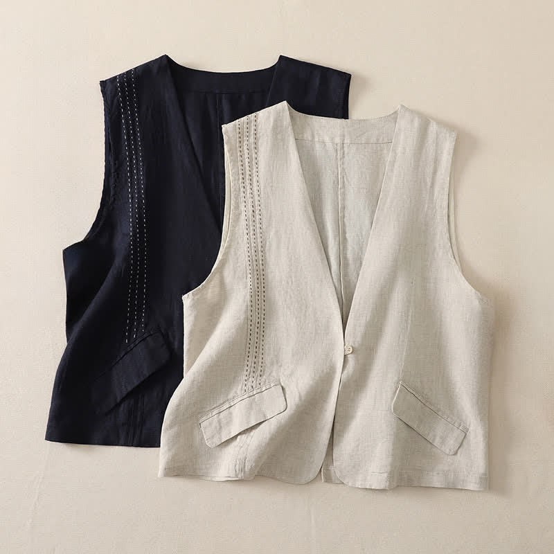 Buddha Stones Summer Casual Minimalist Button-Up Solid Women's Sleeveless Shirts Tank Top - image 9
