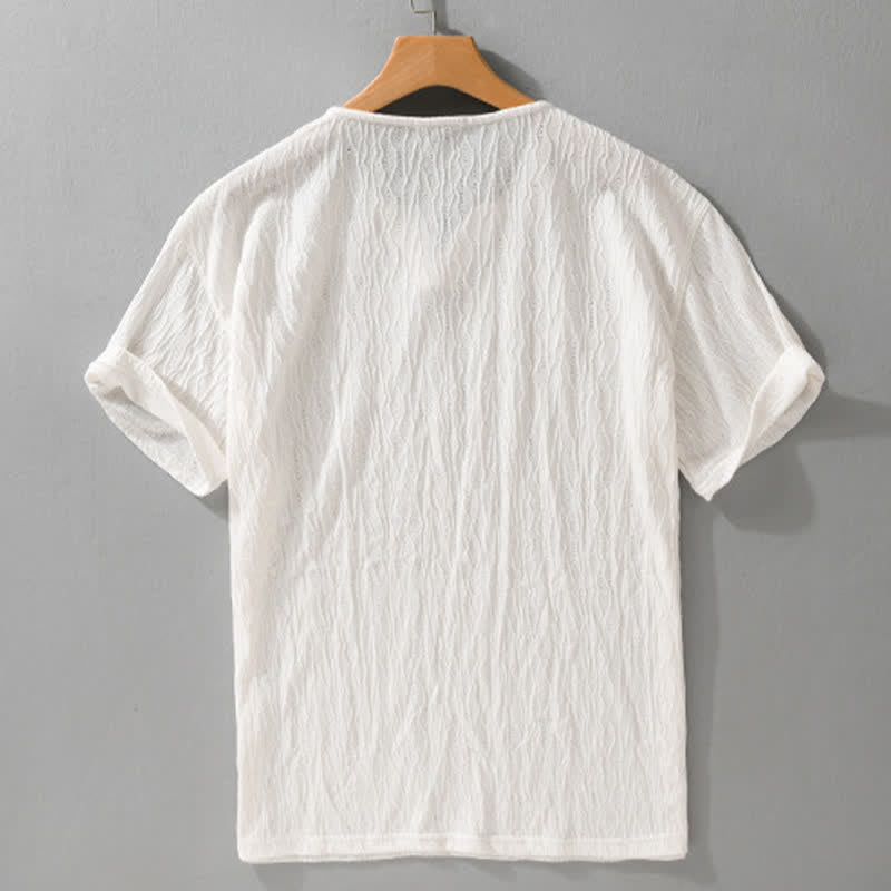 Buddha Stones Summer Casual Minimalist Solid V-Neck Men's Short Sleeve T-Shirts - image 13