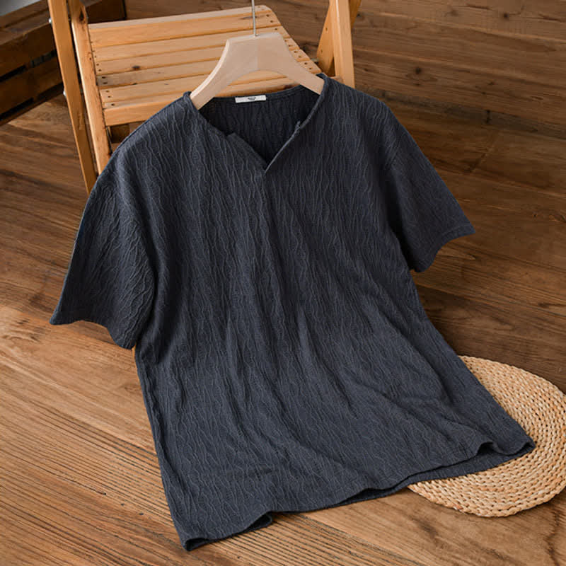 Buddha Stones Summer Casual Minimalist Solid V-Neck Men's Short Sleeve T-Shirts - DarkSlateGray - US/UK/AU42, EU52 (3XL) - image 0