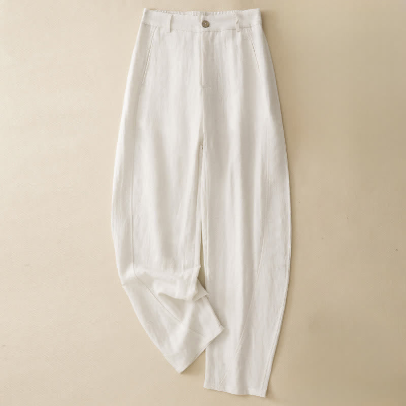 Buddha Stones Summer Casual Button-Up Solid Zipper Design Ankle Pants Women's Harem Pants With Pocket - White - US8-10, UK/AU12-14, EU40-42 (2XL) - image 15