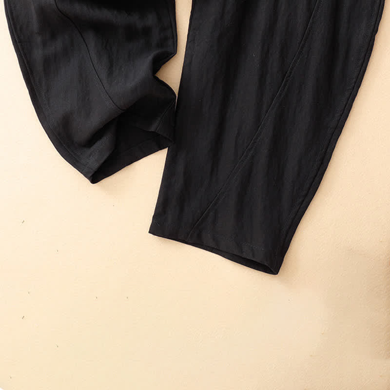 Buddha Stones Summer Casual Button-Up Solid Zipper Design Ankle Pants Women's Harem Pants With Pocket - image 9