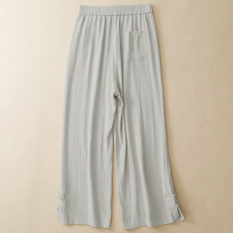 Buddha Stones Summer Casual Embroidery Solid Cropped Pants Women's Harem Pants With Pocket - image 2
