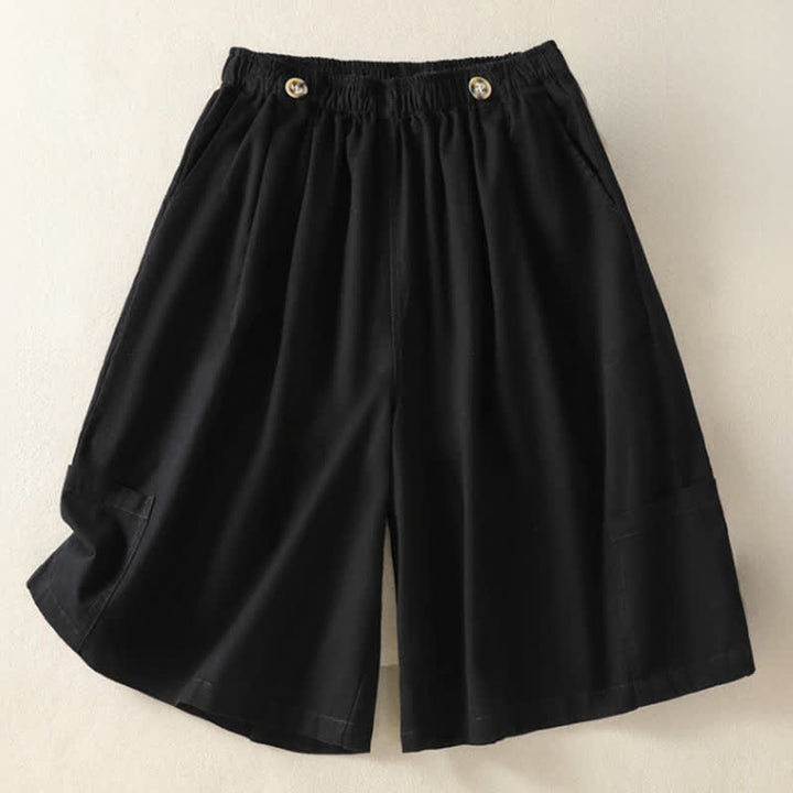 Buddha Stones Summer Casual Minimalist Solid Women's Shorts With Pocket - Black - US8-10, UK/AU12-14, EU40-42 (2XL) - image 4