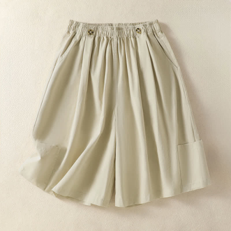 Buddha Stones Summer Casual Minimalist Solid Women's Shorts With Pocket - Wheat - US8-10, UK/AU12-14, EU40-42 (2XL) - image 0