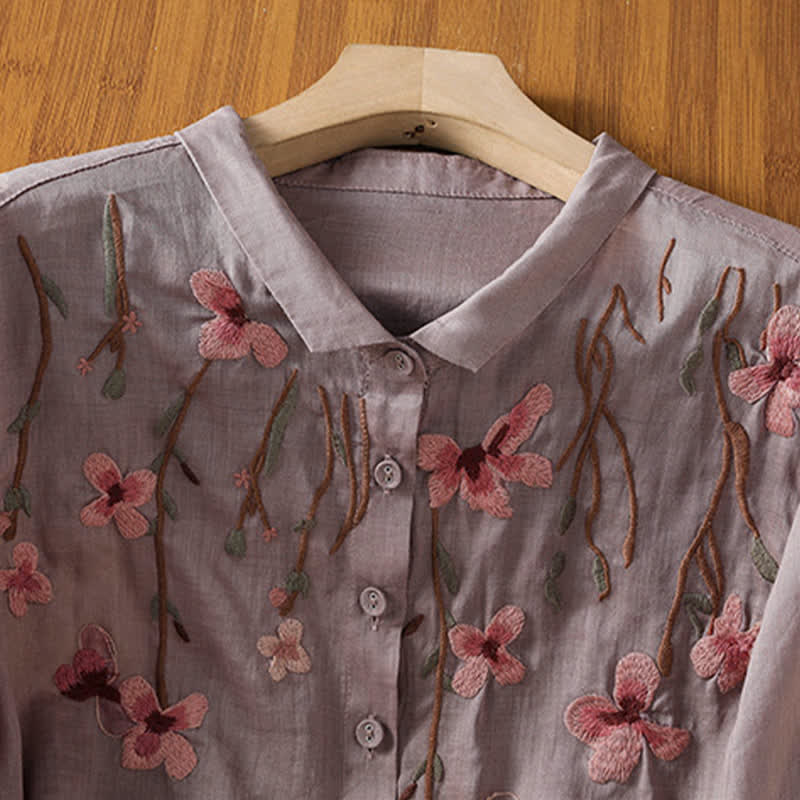 Buddha Stones Summer Vintage Embroidery Floral Women's Short Sleeve Shirts - image 20