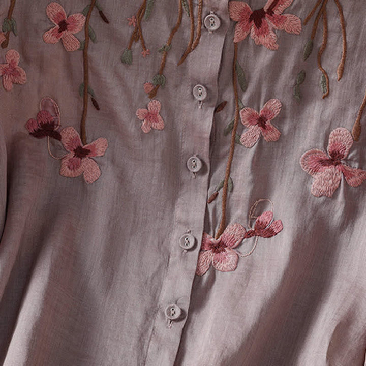 Buddha Stones Summer Vintage Embroidery Floral Women's Short Sleeve Shirts - image 22
