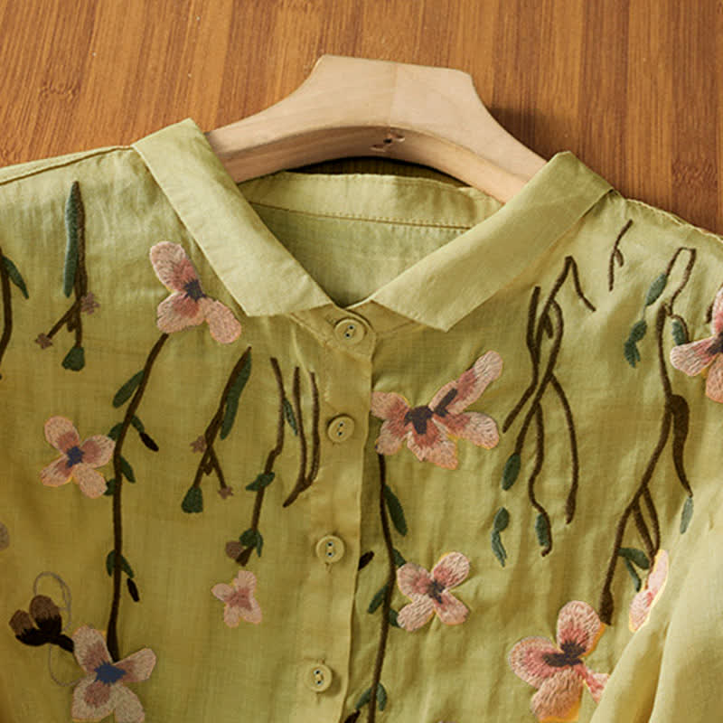 Buddha Stones Summer Vintage Embroidery Floral Women's Short Sleeve Shirts - image 11