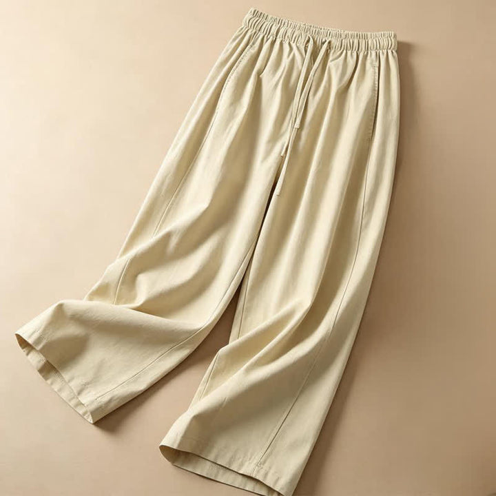 Buddha Stones Summer Casual Minimalist Drawstring Solid Ankle Pants Women's Wide Leg Pants With Pocket - image 2