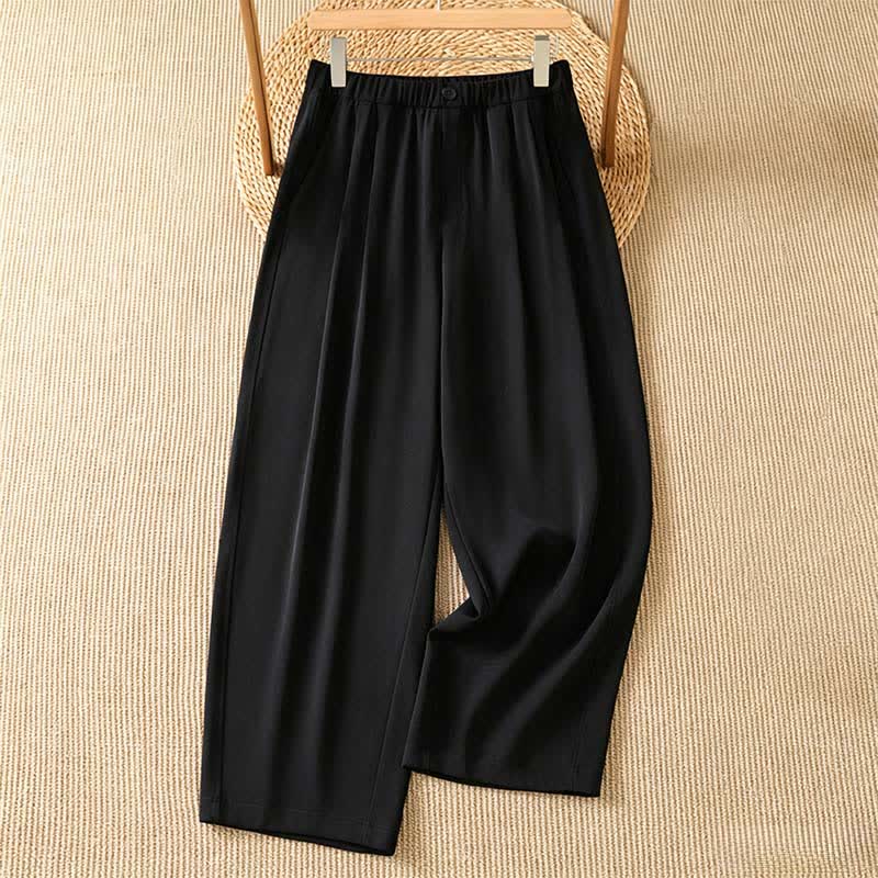 Buddha Stones Summer Casual Minimalist Solid Cropped Pants Women's Harem Pants With Pocket - Black - US8-10, UK/AU12-14, EU40-42 (2XL) - image 7