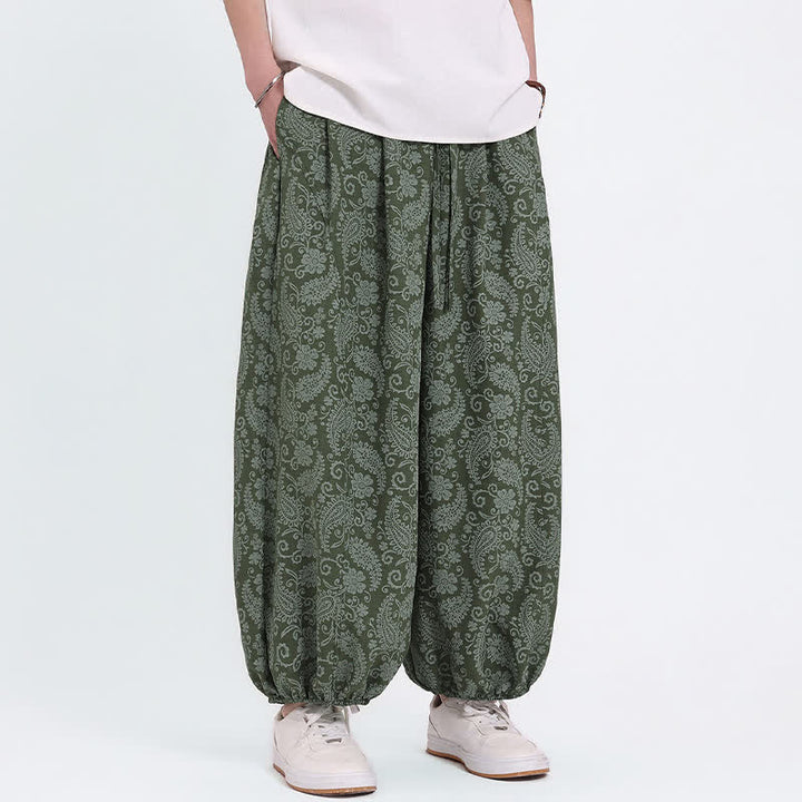 Buddha Stones Summer Boho Casual Drawstring Paisley Capri Pants Men's Harem Pants With Pocket - image 1