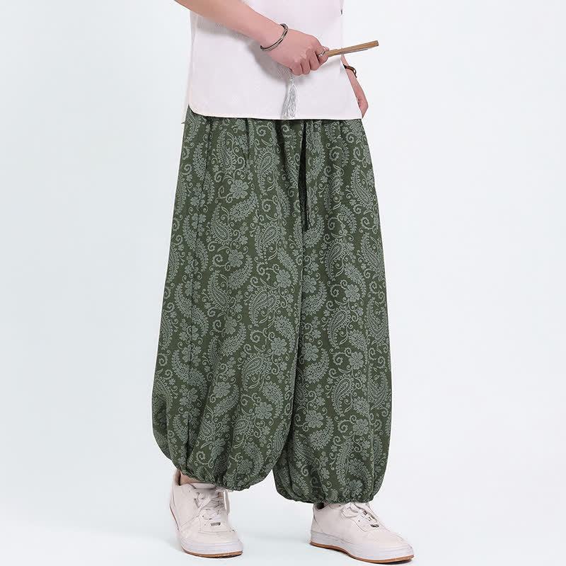 Buddha Stones Summer Boho Casual Drawstring Paisley Capri Pants Men's Harem Pants With Pocket - image 3