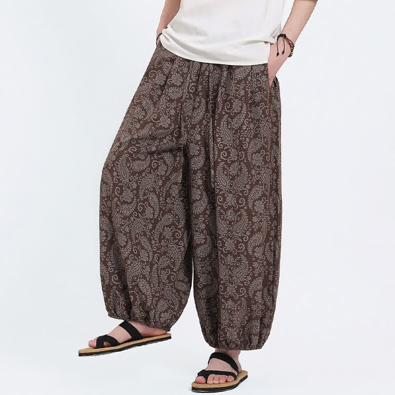 Buddha Stones Summer Boho Casual Drawstring Paisley Capri Pants Men's Harem Pants With Pocket - image 18