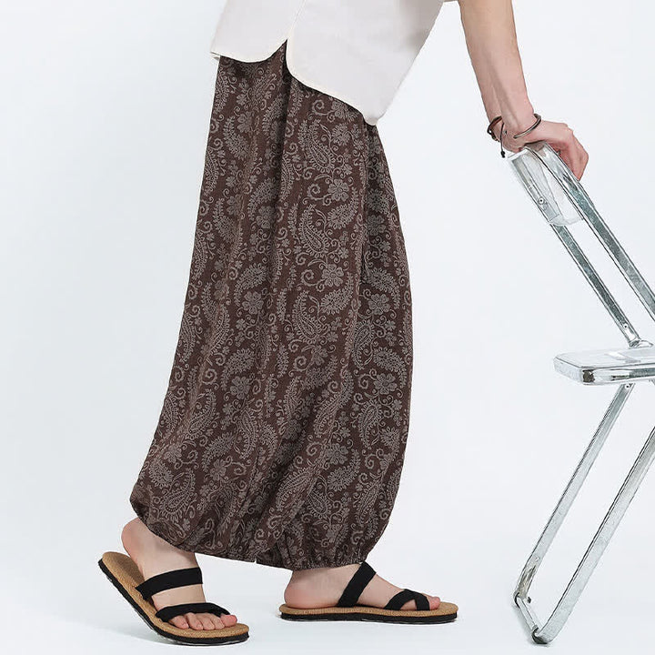 Buddha Stones Summer Boho Casual Drawstring Paisley Capri Pants Men's Harem Pants With Pocket - image 19