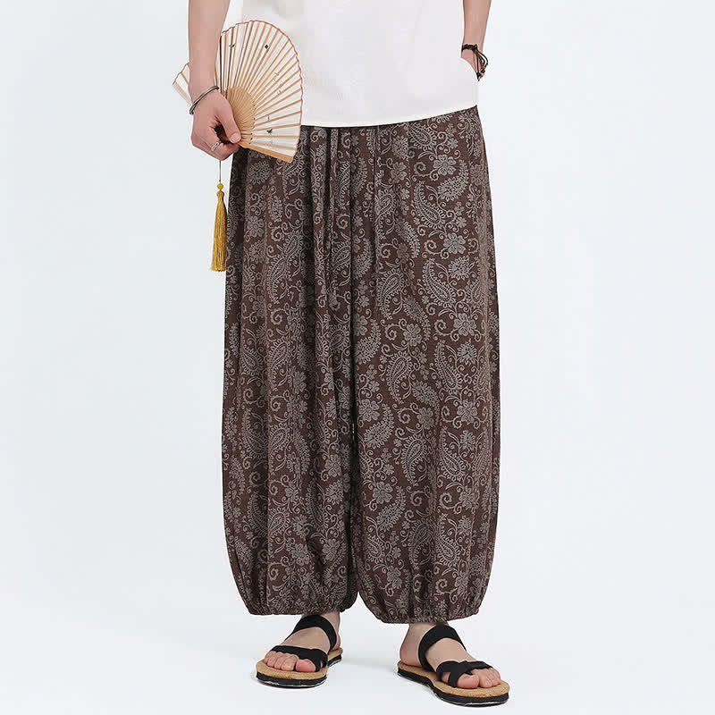 Buddha Stones Summer Boho Casual Drawstring Paisley Capri Pants Men's Harem Pants With Pocket - image 14