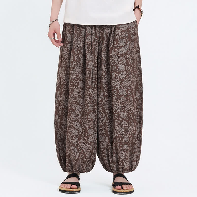 Buddha Stones Summer Boho Casual Drawstring Paisley Capri Pants Men's Harem Pants With Pocket - Sienna - US/UK/AU46, EU56 (5XL) - image 13