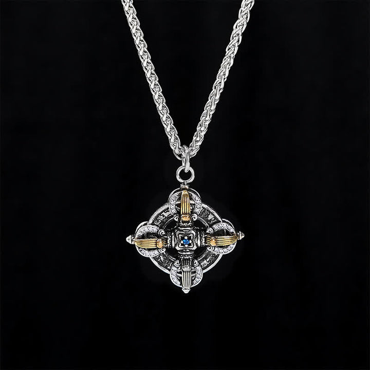 Buddha Stones Copper Plated With Silver Cross Vajra Pendant Necklace - image 2