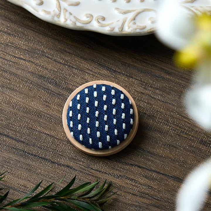 Buddha Stones Handmade Fabric Flower Grounding Round Brooch - image 14