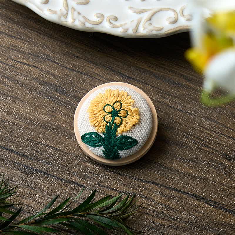 Buddha Stones Handmade Fabric Flower Grounding Round Brooch - image 1