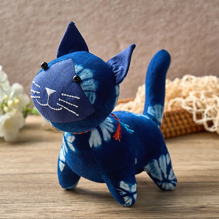 Buddha Stones Handmade Tie Dye Cotton Cat Decor with Bell - Deep Blue (Handcrafted Tie-Dye Cat – Unique Pattern) - image 0