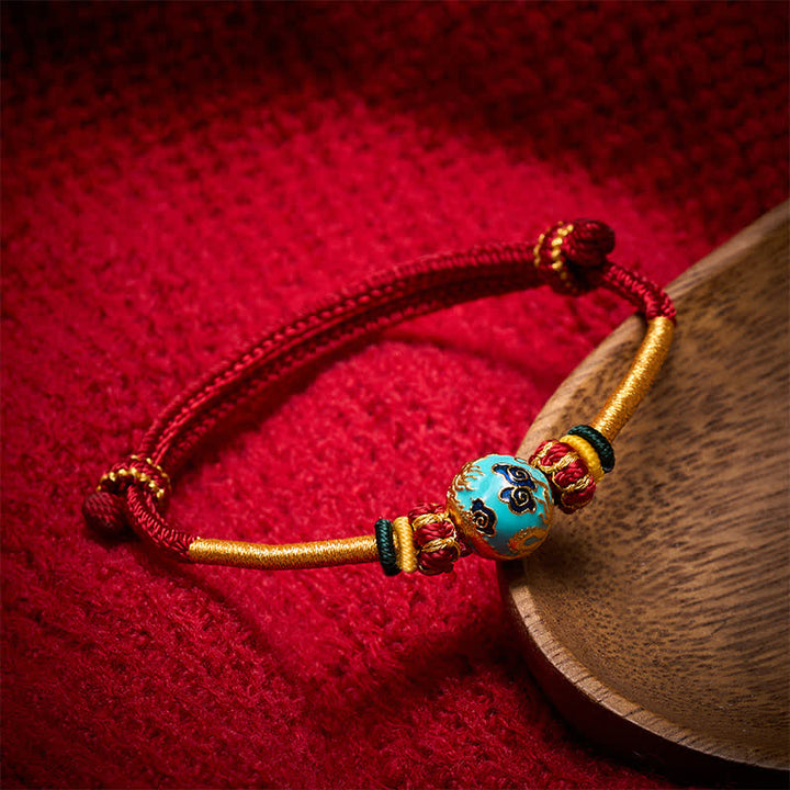 Buddha Stones Copper Dragon Bead Red String Strength Braided Bracelet - Dark Red String(Wrist Circumference: 15–20 cm) - Phoenix Bead - image 10