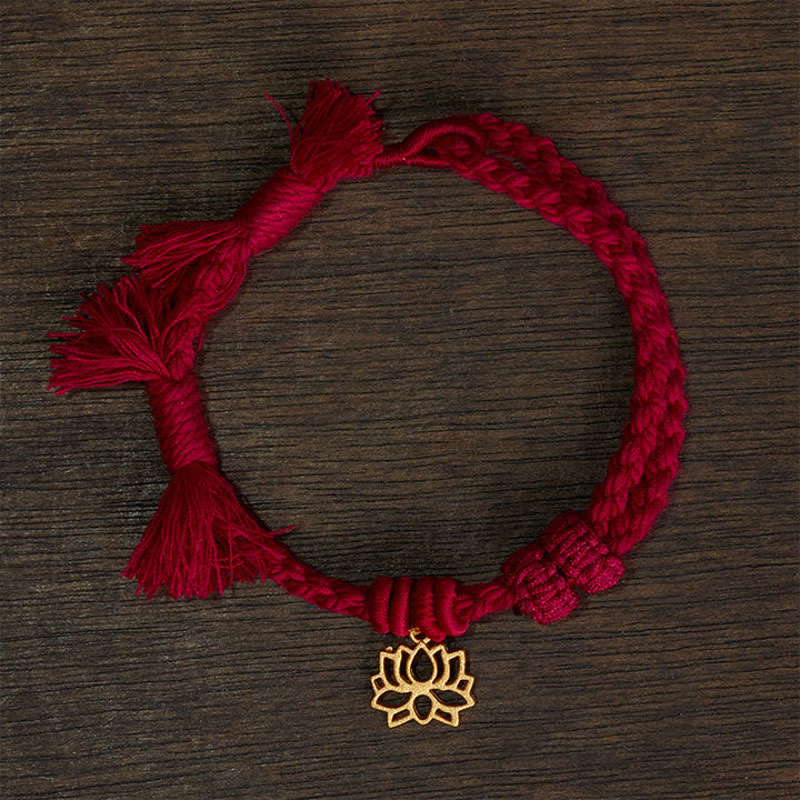Buddha Stones Copper Lotus Red String New beginning Bracelet - Dark Red String(Wrist Circumference: 14–17 cm) - LOTUS - image 0