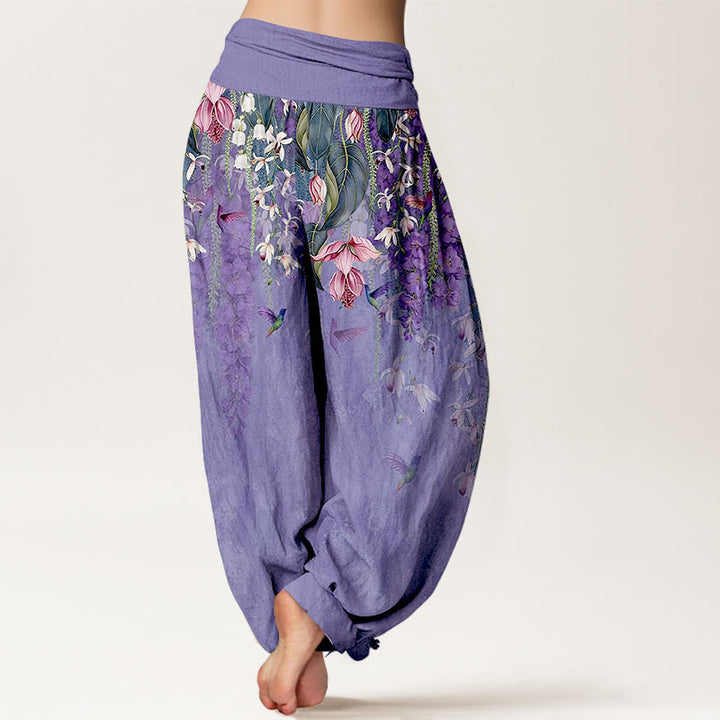 Buddha Stones Pure Cotton Orchid Birds Pattern Women's Elastic Waist Harem Pants - image 6