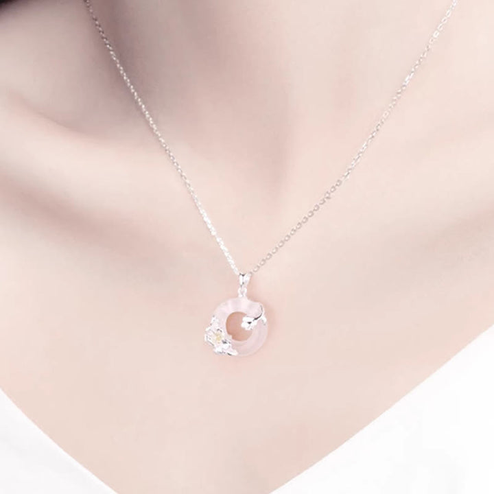 Buddha Stones White Chalcedony Camellia Peace Buckle Purity Necklace - image 3