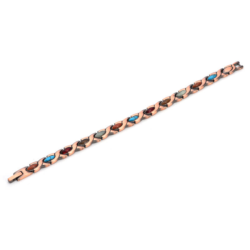 Buddha Stones Antique Copper Turquoise Inlaid Balance Adjustable Grain Link Bracelet - image 4