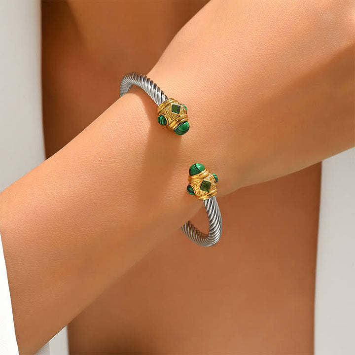 Buddha Stones Stainless Steel Spiral Energy Two Tone Cuff Bracelet - image 2