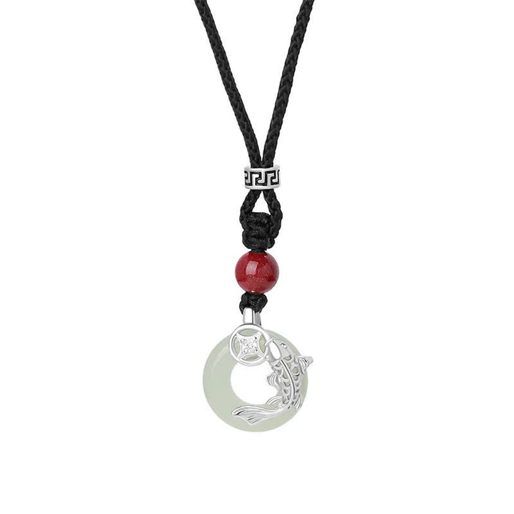 Buddha Stones Jade Koi Fish Success Braided Circular Chinese Style Necklace - image 13