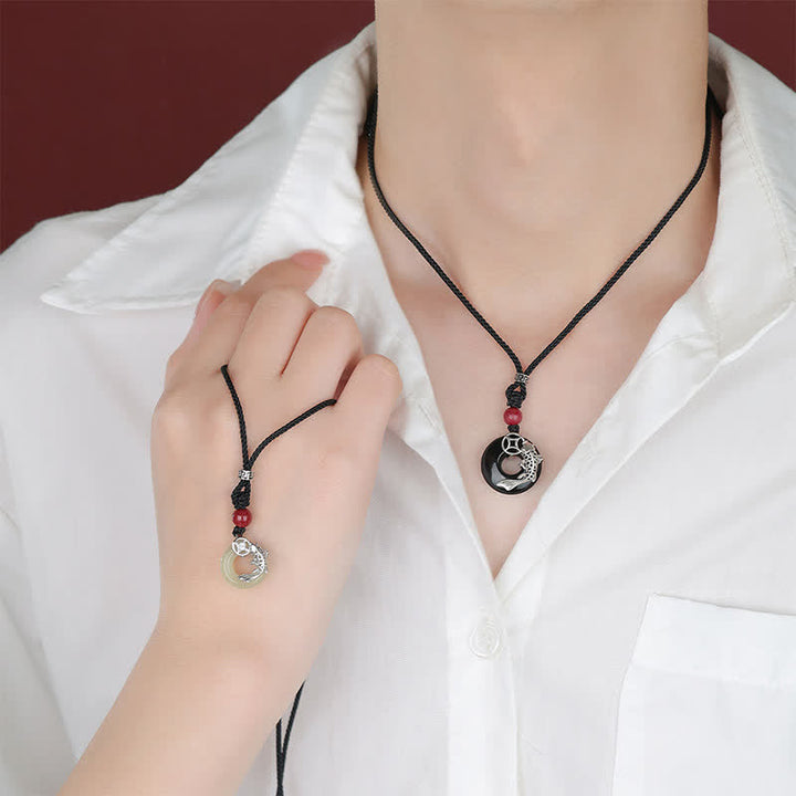 Buddha Stones Jade Koi Fish Success Braided Circular Chinese Style Necklace - image 3