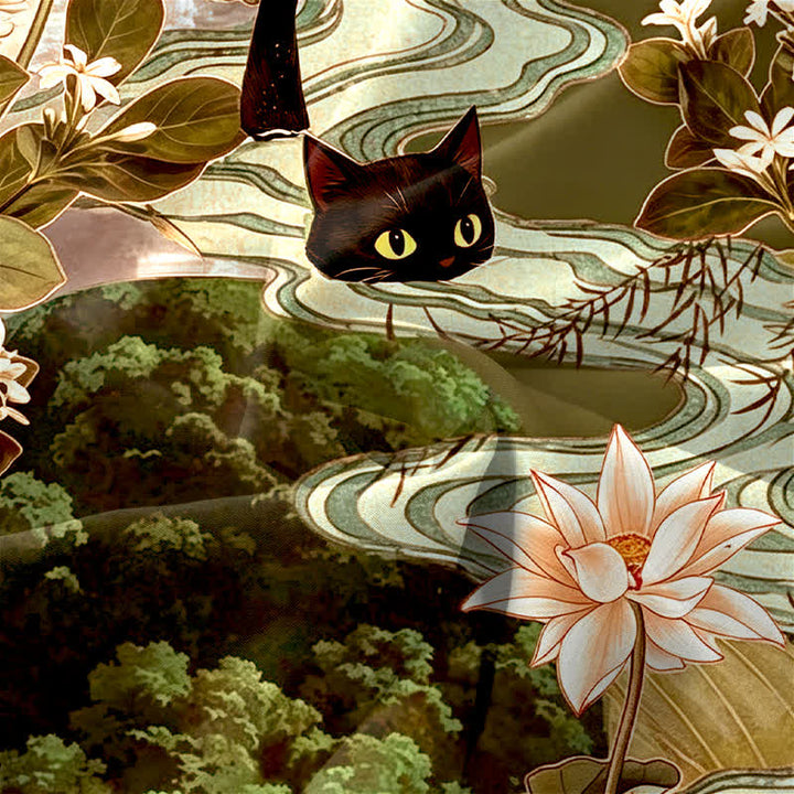 Buddha Stones Summer Casual Lotus Black Cat Pattern Women's Summer Sleeveless Midi Dress With Pockets - image 7