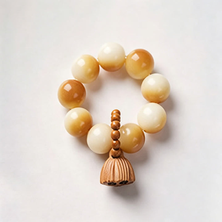 Buddha Stones White Bodhi Seed Lotus Pod Grounding Hand-Polished Tactile Meditation Beads Decorations - Light Yellow - White Bodhi Seed (Purity ♥ Clarity) - image 2